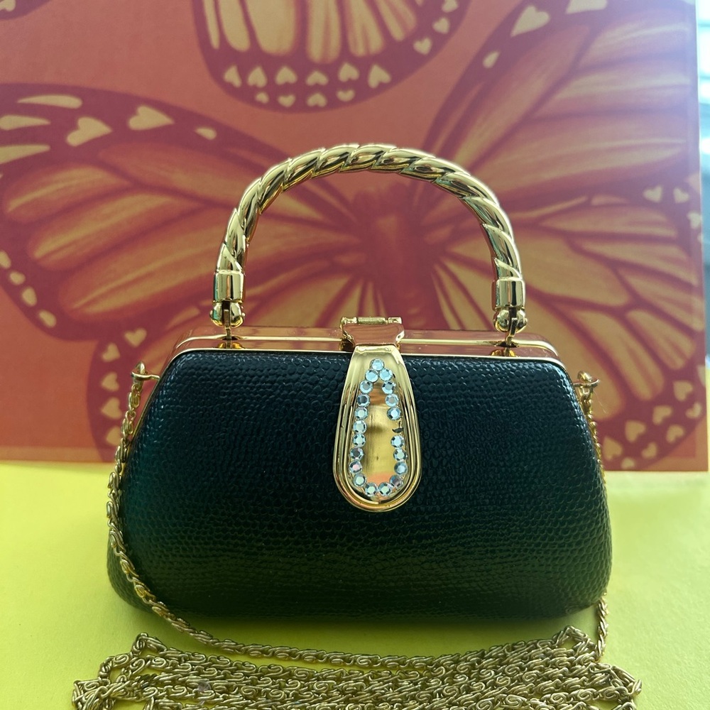 Chic Black and Gold Clutch with Chain
